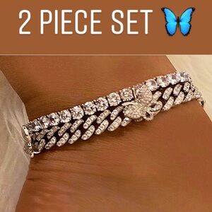 2 piece butterfly anklet 9” silver